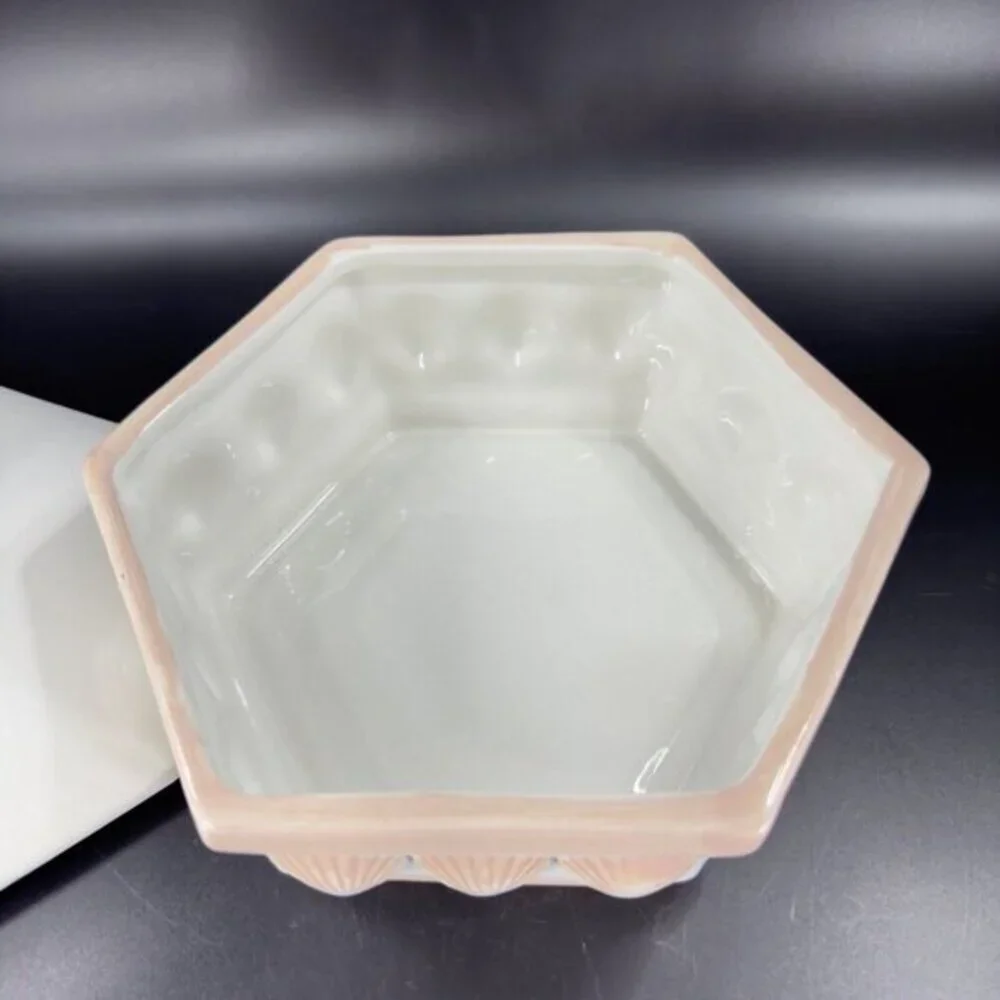 Vintage Rosenthal Netter Hexagonal Seashell Container Jar With Lid Made in Italy